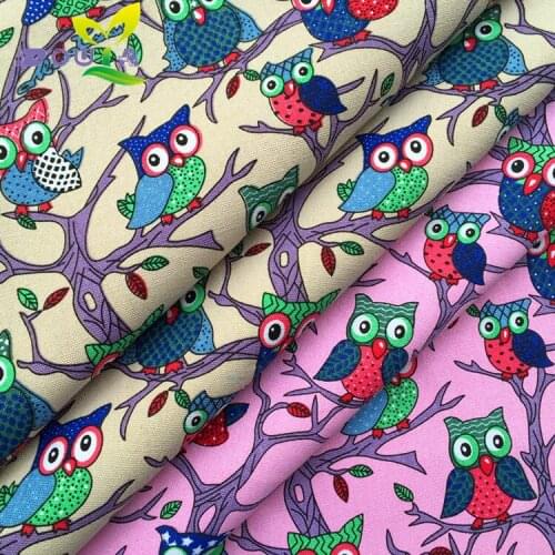 1 yards / cartoon owl printed canvas DIY handmade fabric cloth curtain sofa table cloth cushion pillow bag