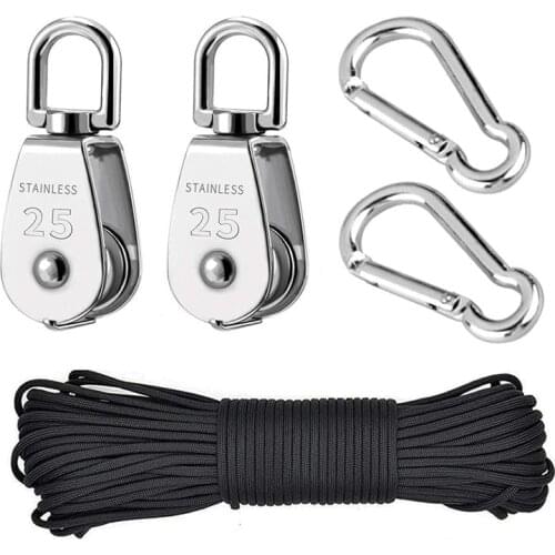 2Pcs M25 Guide Pulley for Rope Single Pulley Block Hanging Wire Towing Wheel Roller Pulley 20M Pulley Line Rope