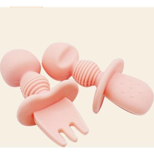2pc Baby Silicone Spoon Feeding Set Kid Dishes Toddlers Infant Feeding Accessories Spoon Silicone Tableware Childrens Gadgets