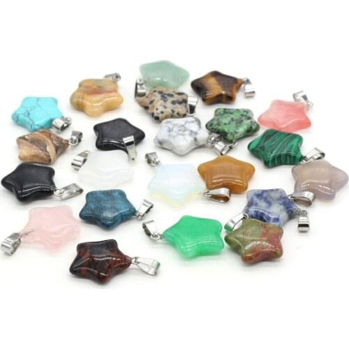 20mm Star Natural Stone Pink Quartz Crystal Turquoises Tiger Eye Opal Charms Pendant for DIY Jewelry Making Necklace Accessories