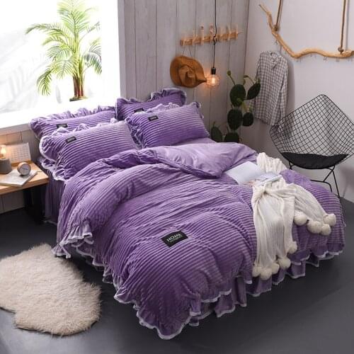 4Pcs New Double faced wrinkle lace luxury bedding sets queen king size duvet cover set bed skirt set pillowcase bedclothes