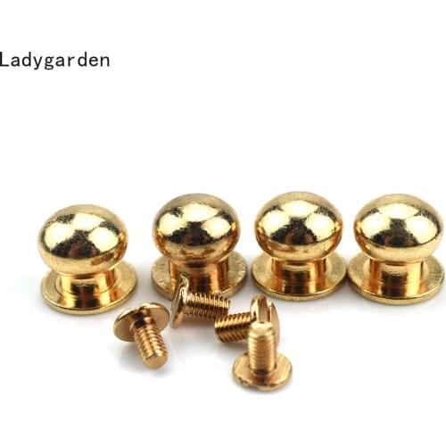60pcs/Set 6 Size 5mm -10mm Antique Solid Brass Screw In Button Head Studs Sam Browne Screws Nail Rivets Leather Craft Tool