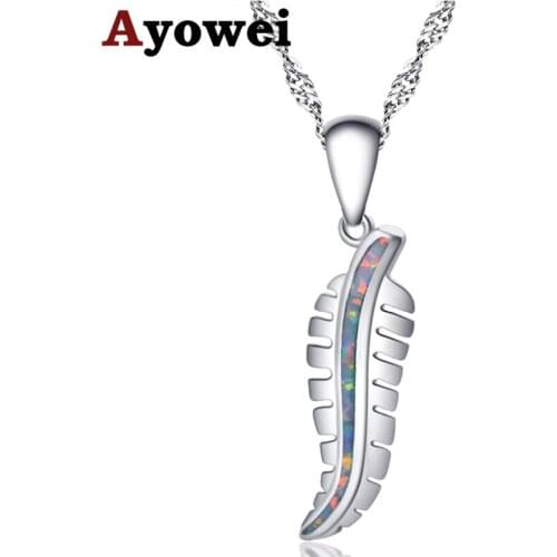 Ayowei For teen girl Leaf Amazing surprises white Fire Opal Silver Stamped 925 Necklace Pendants OP749A