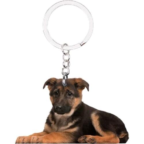 German Shepherd Dog Animal sitting Keychain NOT 3D Flat ring for ladies girls womens cute charm luxury bag charm christmas gifts