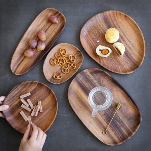 Whole Wood lovesickness Wood Irregular Oval Solid Wood Pan Plate Fruit Dishes Saucer Tea Tray Dessert Dinner Plate Tableware Set