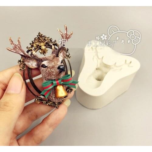 Elk head for Christmas decoration mould Ultra-light clay Epoxy fondant Christmas Silicone mold Material package