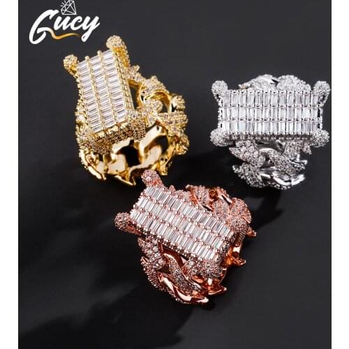 GUCY Fashion CZ Square Cuban Prong Ring Silver Color Iced Out Zircon Charm Ring For Men Women Jewelry Size 7-11