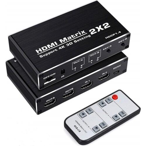 HDMI-compatible Switcher Matrix 4K HDMI-compatible Matrix Switcher 2x2 Adapter 1080P 3D Switcher 2 In 2 Out for PS4/PS3 TV Box