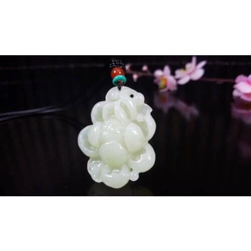 Natural hetian white jade handcarved rose flower pendant simple retro pendant temperament jewellery fashion for women men
