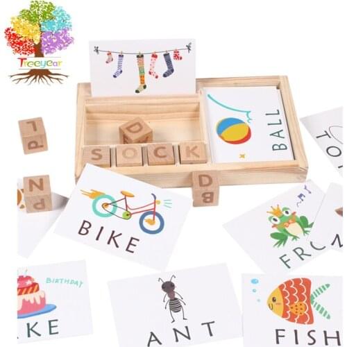 Treeyear Matching Letter Game See and Spell Learning Toy Wooden English Alphabet Card Game Machine Toys
