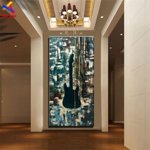 Guitar Picture Large Hand painted Modern Abstract Oil Painting on Canvas for Living Room Wall Art Home Decoration Gift SL027