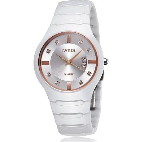 LVYIN Ceramic Couple Watches Brand Luxury Black Lover Women Men Relojes Hombre With Box Quartz Calendar Dress Watches