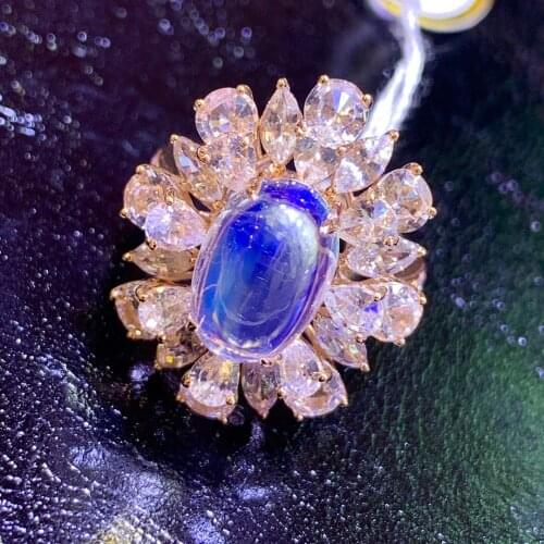 LR423 Solid 18K Gold Nature Moonstone 4.35ct Rings for Women Fine Jewelry Presents the Six-word Admonition