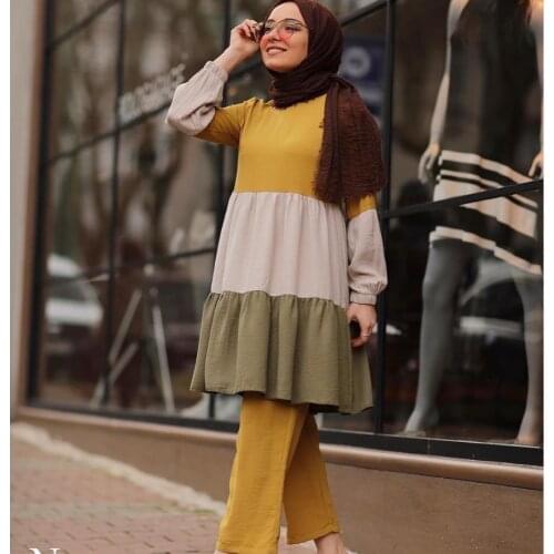 2 Pieces hit color muslim suits Hijab sets female Kaftan Islamic Clothing Grote Maten Dames Kleding Ensemble Femme Musulmane