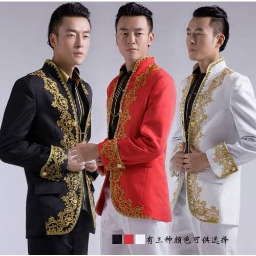 Stand collar chinese style royal costume rock slim men suit set with pants mens suits formal dress 2020 mens suit + pant