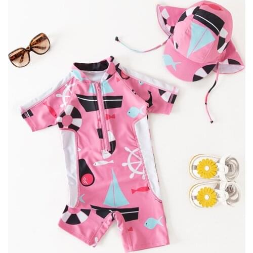 2020 New sailing boat Swimsuit Girl Children Swimming Suit Short Sleeve UV Protection One Piece Child Bathing Clothes Beach Wear