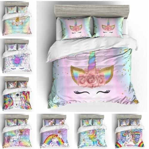 Fashion Cartoon Unicorn Bedding Set Duvet Cover Pillow Case Twin Full Queen King Super King Size Kids Bedclothes Bed Cover