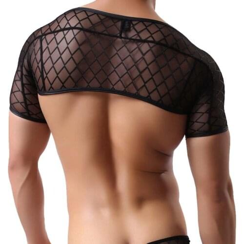 Fashion Nylon Mesh Half Of The Grid Vest Black Stage Performance Fun Sheer Tops And Leather Pants