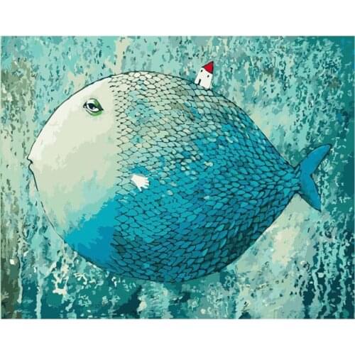Painting By Numbers DIY Dropshipping 40x50 50x65cm Blue ocean sleep fish Animal Canvas Wedding Decoration Art picture Gift