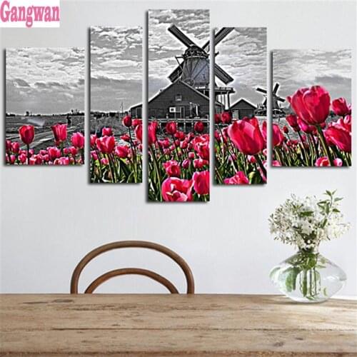 Holland Windmill Tulip Landscape full square/round drill 5d diy diamond painting embroidery 3D cross stitch kit 5 pcs home decor