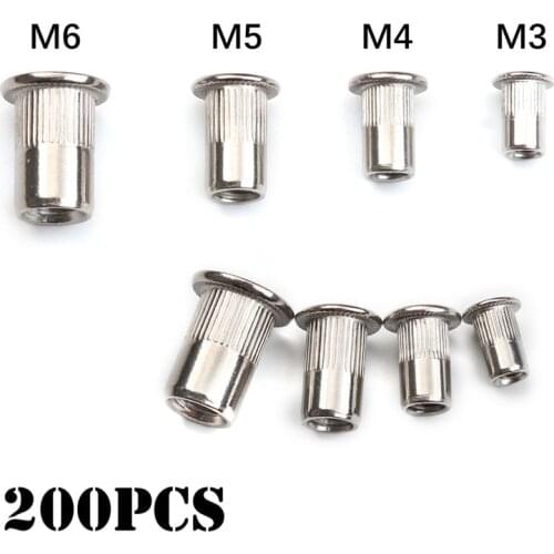 50/200 PCS Stainless Steel Flat Head Rivet Nuts Set M3 M4 M5 M6 Insert Reveting Multi Size Stainless Steel Rivet Nut Set