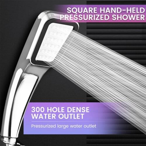 Pressurized Shower Head Handheld Shower with 300 Holes Square Shape Shower Head Water-Saving Shower Head Bathroom Sprayer Nozzle