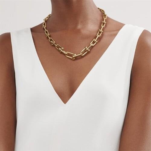 Fashion Luxury Metal U Letter Choker Necklace for Women Original Quality Cute Chain Necklaces Hip Hop Brand Jewelry Z392
