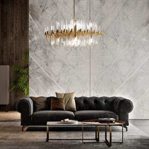 Postmodern chandelier creative personality Hong Kong style crystal lamp simple copper art lamp American style living room light