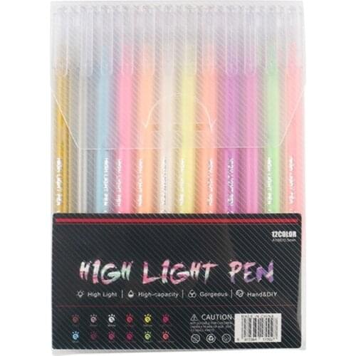 T3EE 12 Colors Highlighter Pens Fluorescent Gel Pen 0.5mm Refills Stationery School