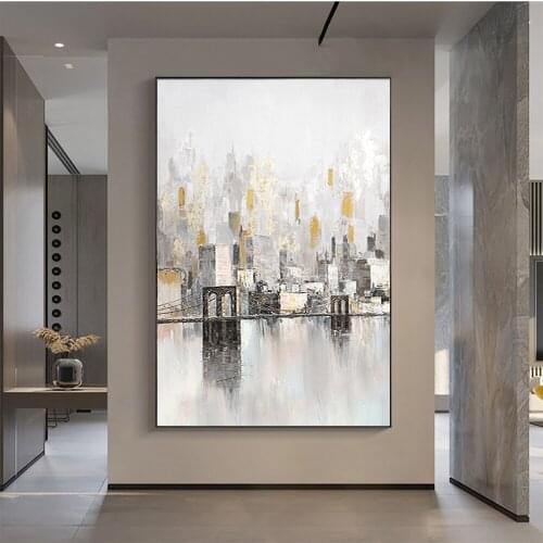 Hand Painted City Buildings Abstract Oil Painting Thick Knife Oil Canvas Painting Modern Wall Art Painting Office Salon Decor