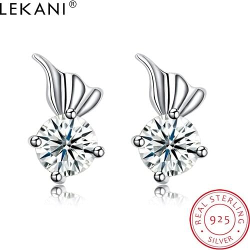 LEKANI Sterling Silver 925 Jewelry Women Earrings Minimalist Wing Shape Bright 5A+ Cubic Zirconia Stud Earring Wholesale