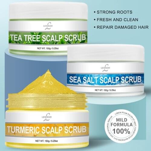 LEWEDO 150g Scalp Scrubs Turmeric Massage Scrub Sea Salt Deep Cleansing Tea Tree Exfoliating Scalp Moisturizing Scrub Hair Care