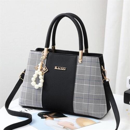 2020 PU Leather Large Capacity Woman Handbag Grid Shoulder Bag Fashion Casual Luxury Designer Patchwork Crossbody Pack