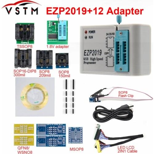 EZP2019 High-speed USB SPI Programmer EZP 2019 Support24 25 93 EEPROM 25 Flash BIOS Chip full set with 12 Adapters