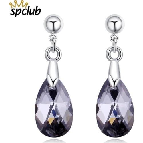 SPCLUB Brand Crystals From Swarovski Water Drop Jewelry Bohemian Long Dangle Earrings Luxury Gem Statement Earrings For Women