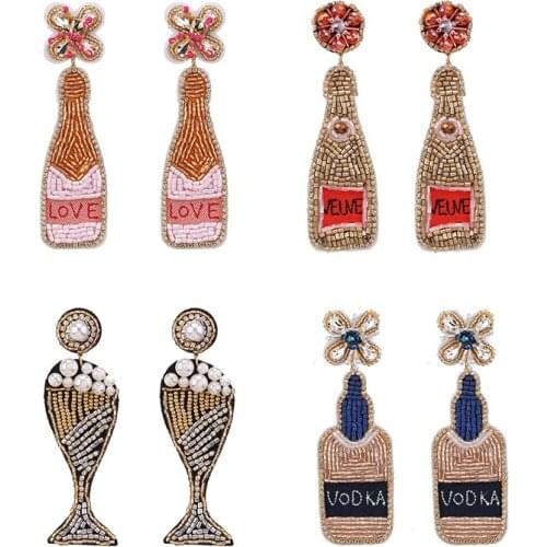 New Wedding Earrings For Women Boho Korean Fashion Chic Big Small White Beads Drop Earing Bijoux Handmade Beads Bottle Earrings