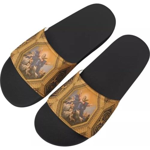 WHEREISART Golden Painting Women Slippers Shoes 2021 Summer Footwear Fashion Luxury Female Slides Outdoor Flat Fashion Sandals