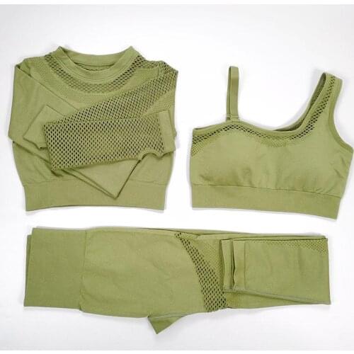 Women yoga set long sleeve crop top workout removable shouder strap sports bra seamless leggings gym set women sports suits