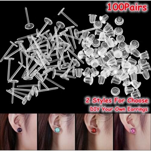 100Pairs Plastic Earring Posts and Backs Clear Earring Pins Ear Safety Backs Earnuts Earring Findings DIY Ear Studs Jewelry