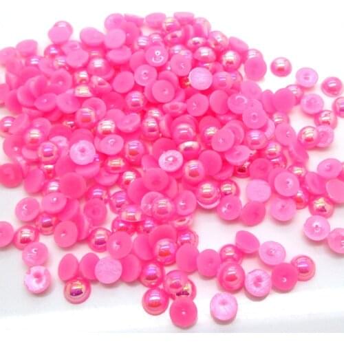1000Pcs 6mm Pink AB Half Roud Pearl Beads FlatBack Scrapbook Craft Cabochon Kawaii DIY Embellishments Accessories
