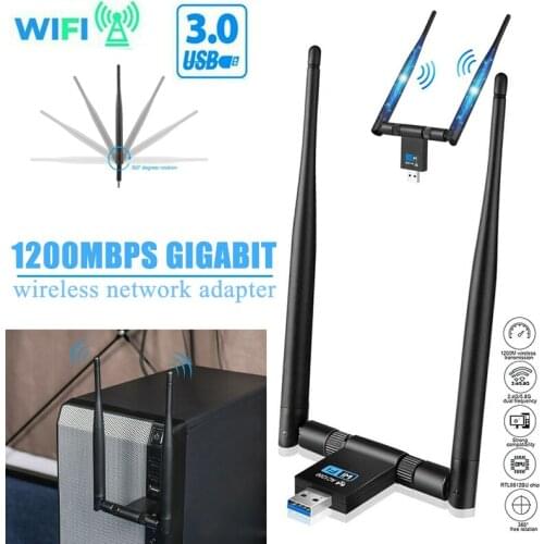 1200 Mbps WiFi Adapter Receiver USB 3.0 2.4/5.8GHz Dual 5dBi 360 Degree Omnidirectional Antennas WLAN Stick Network Card