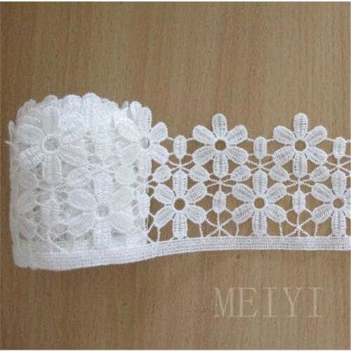 2 yard Wide 8.7cm off White Flower Embroidered Lace Edge Trim Ribbon Applique Sewing Craft Crochet Wedding Dress Clothes Fabric