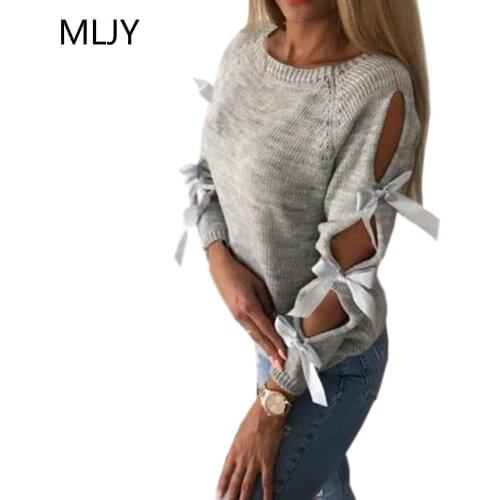 2018 Women Fashion Hollow Sleeve O-Neck Casual Knitted Pullover Jumper Sweater Tops