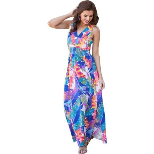 2020 New High Quality Explosions print Women Patchwork Sleeveless V-neck Spring summer Casual beach split Dresses