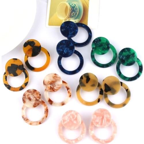New Korean 2019 Acrylic Leopard Circle Earrings For Women Green Tortoiseshell Round Hook Hanging Dangle Earring Brincos