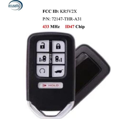 6+1/7 Button Remote Key Fob 433MHz ID47 CHIP for Honda Odyssey 2018 2019  FCC: KR5V2X 72147-THR-A31