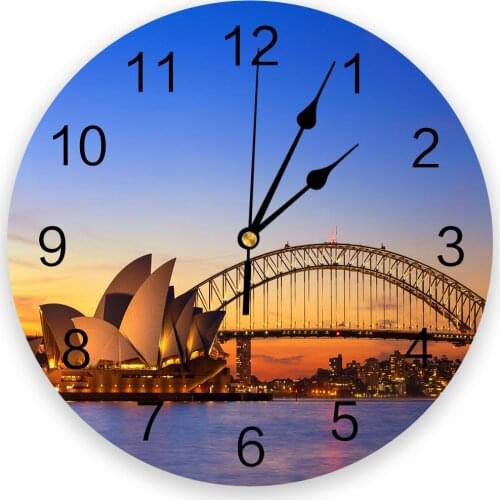 Sydney Australia Opera House Sunset Bridge Sea Modern Design Clocks Wall Watch Wall Hanging Art Creative Home Living Room Decor