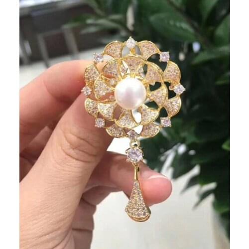 Free shipping >>>>noble jewelry Double NEW 10-11mm Freshwater Pearl Brooches