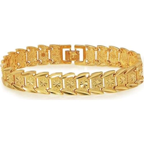 XP Jewelry -- ( 23 cm x 13 mm ) 24k Gold Plated EMBROIDERY Frosted Watch Bracelet Men with Environmental copper