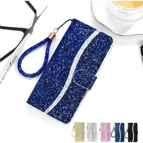 Luxury Bling Glitter Flip Phone Case For Huawei Honor 8A 7A 9X 10 Lite For Huawei Y7P Y5 2018 Y5 2019 Y6 2019 Magnetic Phone Bag